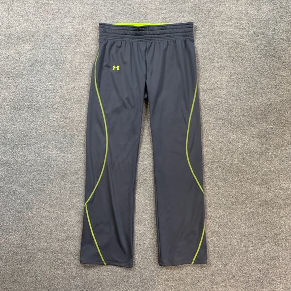 Under Armour Pants Womens M Medium Gray Lime Fleece Lined Semi Fitted Sweat - Picture 2 of 13